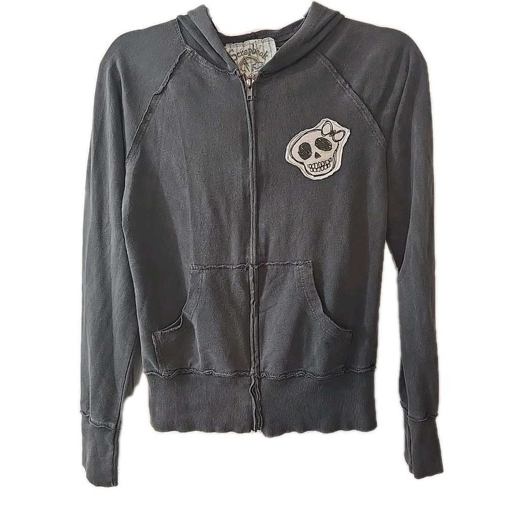 Scrapbook Y2k Skull Charcoal Gray‎ Distressed Sweatershirt Hoodie Size Medium